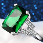 Emerald Solitaire with Accents Lab Grown Diamond Gold Ring - Image 3