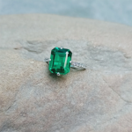 Green Emerald 3.00 Carat Solitaire with Accents Gemstone Lab Grown Diamond Ring - Image 3
