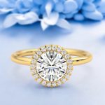 Round Cut Engagement Halo Lab Grown Diamond Gold Ring