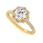 Flower Round Cut Solitaire with Accents Lab Grown Diamond Gold Ring - Image 2