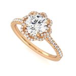 Flower Round Cut Solitaire with Accents Lab Grown Diamond Gold Ring - Image 5