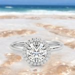 Round Cut Engagement Halo Lab Grown Diamond Gold Ring - Image 2