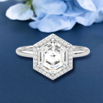 Hexagonal Cut Engagement Halo Lab Grown Diamond Gold Ring - Image 4