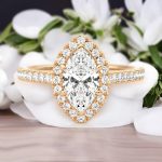 Marquise Cut Halo Lab Grown Diamond Gold Ring - Image 4