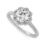 Flower Round Cut Solitaire with Accents Lab Grown Diamond Gold Ring - Image 8