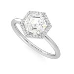 Hexagonal Cut Engagement Halo Lab Grown Diamond Gold Ring - Image 5