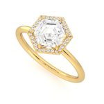 Hexagonal Cut Engagement Halo Lab Grown Diamond Gold Ring - Image 2