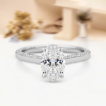 2.30 Carat Oval Cut Solitaire with Accents Lab Grown Diamond Gold Ring - Image 4