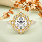 Beautiful Round Cut Solitaire with Accents Lab Grown Diamond Gold Ring