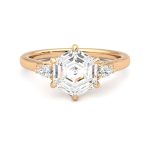 1.30 Carat Hexagon Cut Three Stone Lab Grown Diamond Ring - Image 4