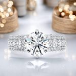 Round Cut Solitaire with Accents Lab Grown Diamond White Gold Ring