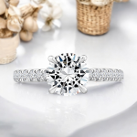 Round Cut Solitaire with Accents Lab Grown Diamond White Gold Ring