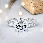 2.10 Carat Round Cut Solitaire with Accents Lab Grown Diamond White Gold Ring