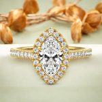Marquise Cut Halo Lab Grown Diamond Gold Ring