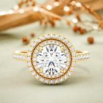 Round Cut Halo IGI Certified Lab Grown Diamond Gold Ring