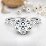 Royal Round Cut Solitaire with Accents Lab Grown Diamond Gold Ring - Image 7