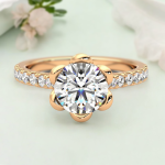 Royal Round Cut Solitaire with Accents Lab Grown Diamond Gold Ring - Image 4