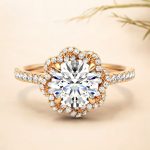 Flower Round Cut Solitaire with Accents Lab Grown Diamond Gold Ring - Image 4