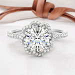 Flower Round Cut Solitaire with Accents Lab Grown Diamond Gold Ring - Image 7