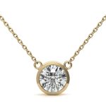 Bezel Round Cut Solitaire Lab Grown Diamond Gold Pendant