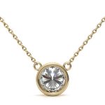 Bezel Round Cut Solitaire Lab Grown Diamond Gold Pendant - Image 4