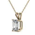 Emerald Cut Solitaire Lab Grown Diamond Gold Pendant - Image 2