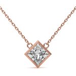 Bezel Princess Cut Solitaire Lab Grown Diamond Gold Pendant - Image 4