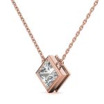 Bezel Princess Cut Solitaire Lab Grown Diamond Gold Pendant - Image 5