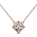 Bezel Princess Cut Solitaire Lab Grown Diamond Gold Pendant - Image 7