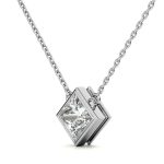 Bezel Princess Cut Solitaire Lab Grown Diamond Gold Pendant - Image 9