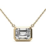 Bezel Emerald Cut Solitaire Lab Grown Diamond Gold Pendant - Image 3