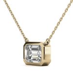 Bezel Emerald Cut Solitaire Lab Grown Diamond Gold Pendant - Image 2