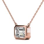 Bezel Emerald Cut Solitaire Lab Grown Diamond Gold Pendant - Image 8