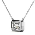 Bezel Emerald Cut Solitaire Lab Grown Diamond Gold Pendant - Image 5