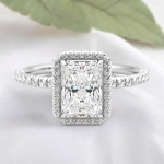 Women Wedding Radiant Cut Halo Lab Grown Diamond Gold Ring - Image 4