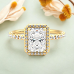 Women Wedding Radiant Cut Halo Lab Grown Diamond Gold Ring