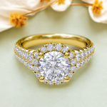 Engagement Round Cut Halo Lab Grown Diamond Gold Ring