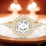 1.51 Carat Hexagonal Cut Halo Lab Grown Diamond Gold Ring