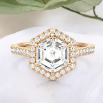 1.51 Carat Hexagonal Cut Halo Lab Grown Diamond Gold Ring - Image 4